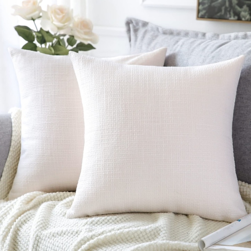 Elegant Euro Shams White Linen Throw Pillow Covers -Set of 2